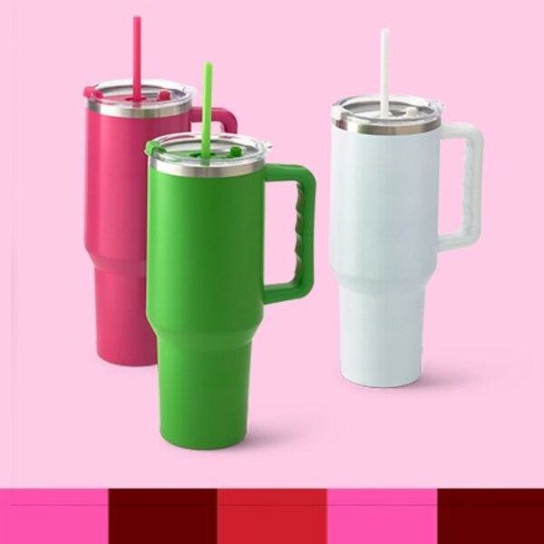 pink, green and white water bottles